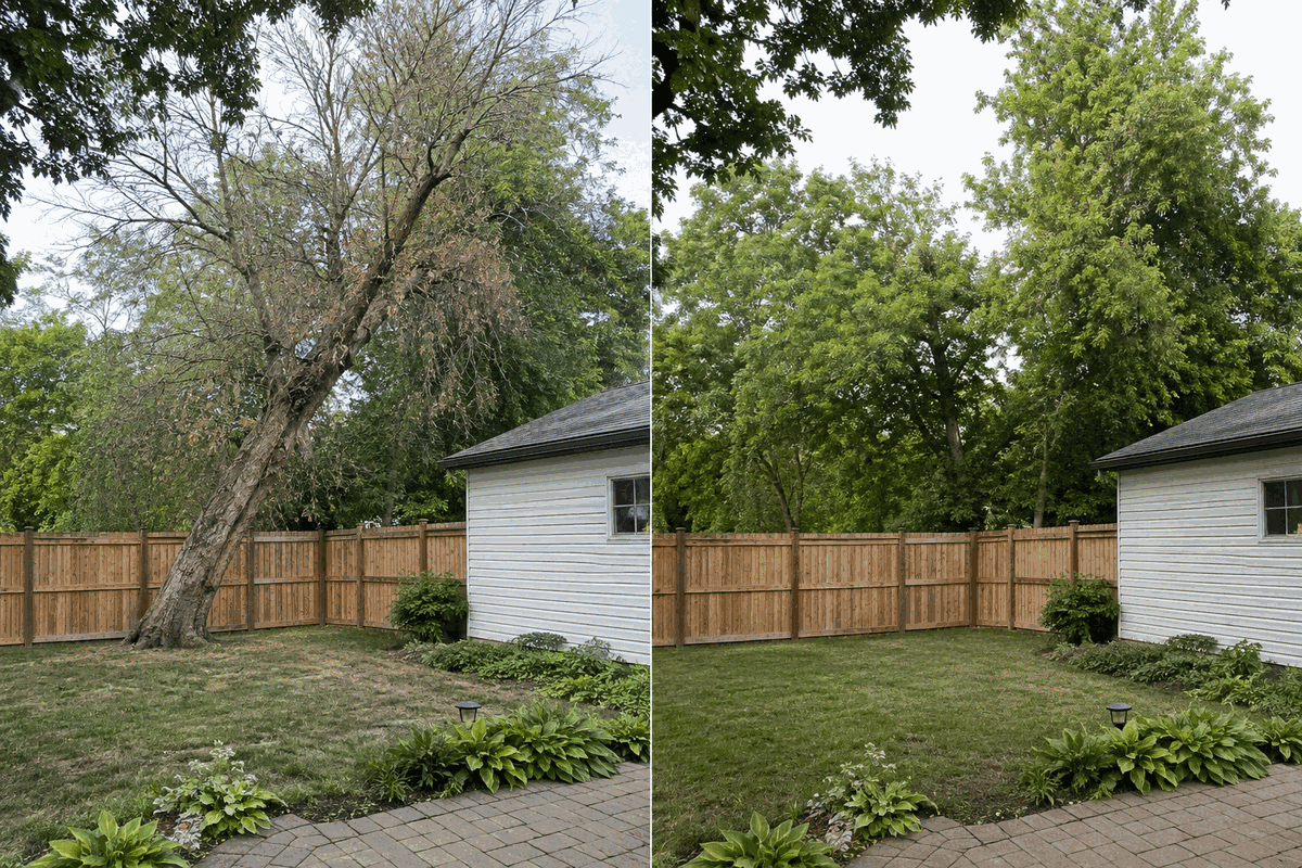 Before and after hazardous tree removal